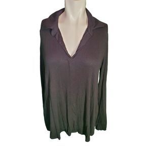 EllumiNation by Nikki Parker Long Sleeve Collared Tunic Top Tee Black sz M